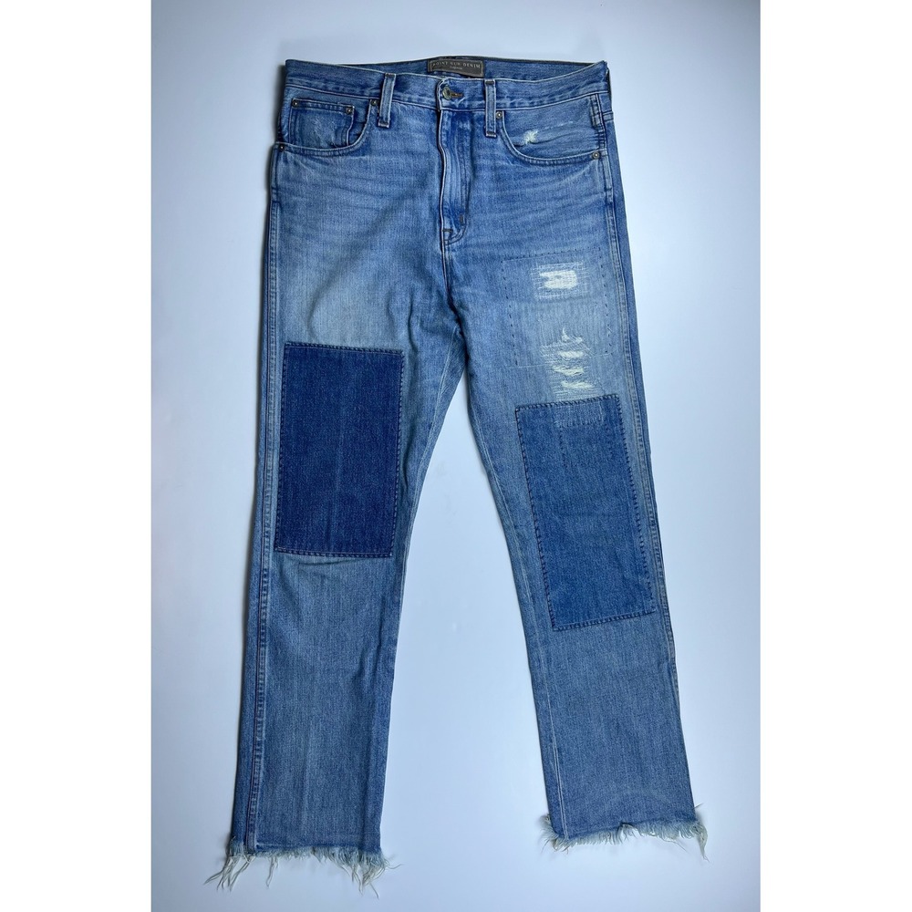 Point Sur Denim J.Crew Womens Straight Leg Jeans Blue Frayed Hem Size 29